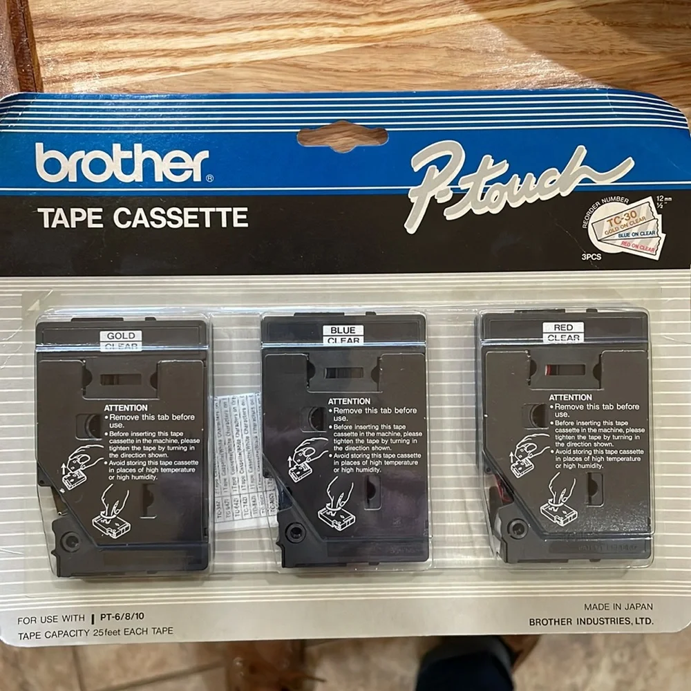 Brother P touch cassette tapes for PT-6/8/10 gold, blue, red